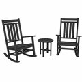 Polywood Estate Black 3-Piece Rocking Chair Set with Round Side Table 633PWS4711BL